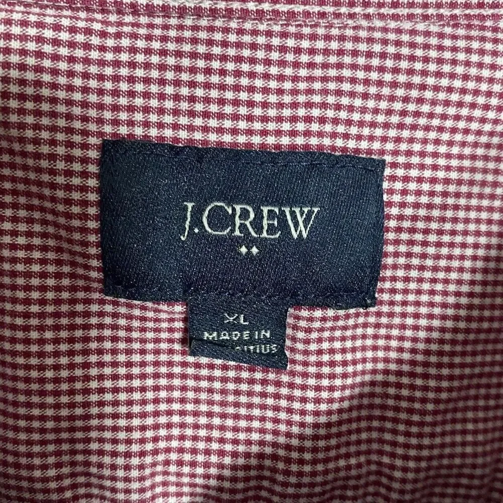 J Crew Shirt Mens XL Red White Button Down Mini Gingham Check Plaid Long Sleeve